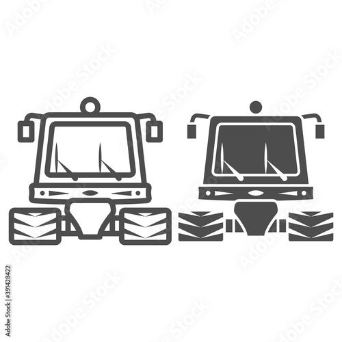 Snowblower line and solid icon, World snow day concept, snow professional cleaning machine sign on white background, snow plow tractor icon in outline style for mobile and web. Vector graphics.