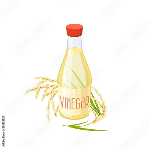 Bottle of rice vinegar. Vector illustration cartoon flat icon isolated on white.