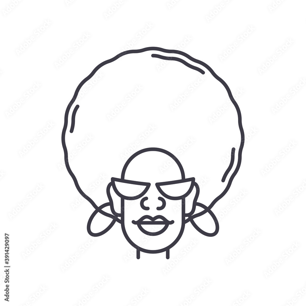 Afro woman icon, linear isolated illustration, thin line vector, web design sign, outline concept symbol with editable stroke on white background.