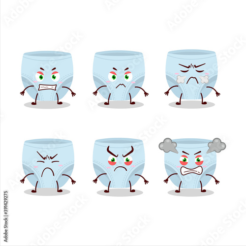 Blue baby diapers cartoon character with various angry expressions