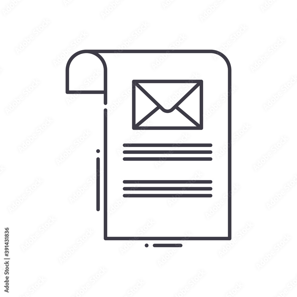 Advertising message icon, linear isolated illustration, thin line vector, web design sign, outline concept symbol with editable stroke on white background. Advertising message icon, linear isolated illustration, thin line vector, web design sign, outline concept symbol with editable stroke on white background.