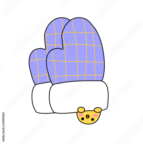 Chick with winter gloves