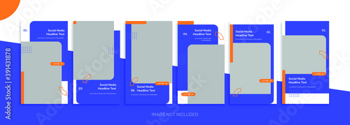 Set of editable templates for Instagram stories, Facebook stories, for personal profile, artist, trainer, motivator, coach, ads, promotional, and business. With simple blue and orange color. (1/1)
