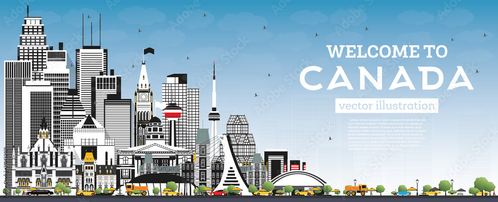 Welcome to Canada City Skyline with Gray Buildings and Blue Sky.