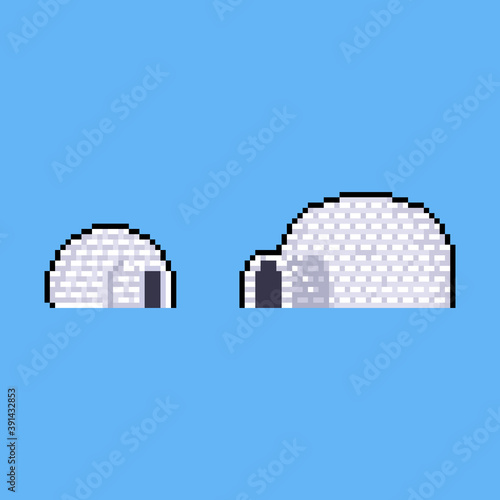 Pixel art cartoon igloo icon design.