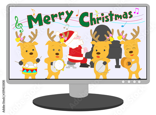 新型コロナウイルスの感染予防のため、オンラインでクリスマスコンサートを開いているサンタクロースたち。