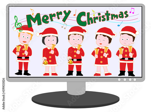 新型コロナウイルスの感染予防のため、オンラインでクリスマスコンサートを開いている子どもたち。