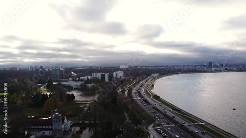 Car rushing through Pirita road in Tallinn Esctonia photo