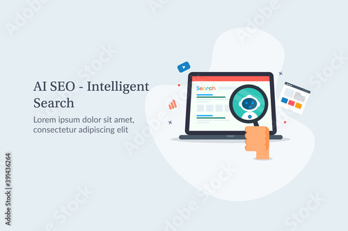 AI SEO - Intelligent search marketing concept. Flat design marketing vector illustration.