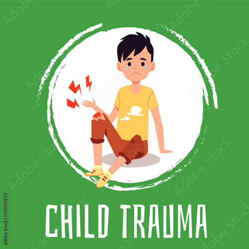 The boy is crying because of a painful injury of knee a vector illustration