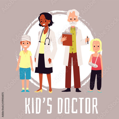 Treatment accident trauma injury of kids in medical clinic a vector illustration