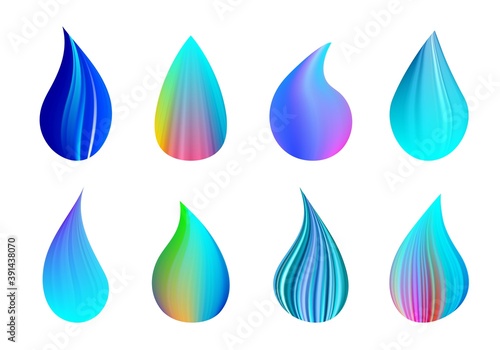 Vector colorful drop icon set. Trendy gradient color droplet logo shapes collection