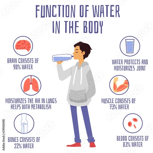 Vector banner with functions and benefits of water for human body
