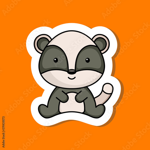 Cute cartoon sticker little badger logo template. Mascot animal character design of album  scrapbook  greeting card  invitation  flyer  sticker  card. Vector stock illustration.
