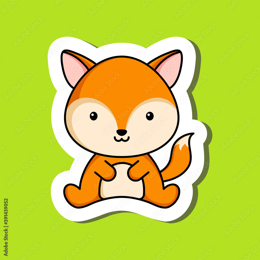 Cute cartoon sticker little fox logo template. Mascot animal character design of album, scrapbook, greeting card, invitation, flyer, sticker, card. Vector stock illustration. Cute cartoon sticker little fox logo template. Mascot animal character design of album, scrapbook, greeting card, invitation, flyer, sticker, card. Vector stock illustration.