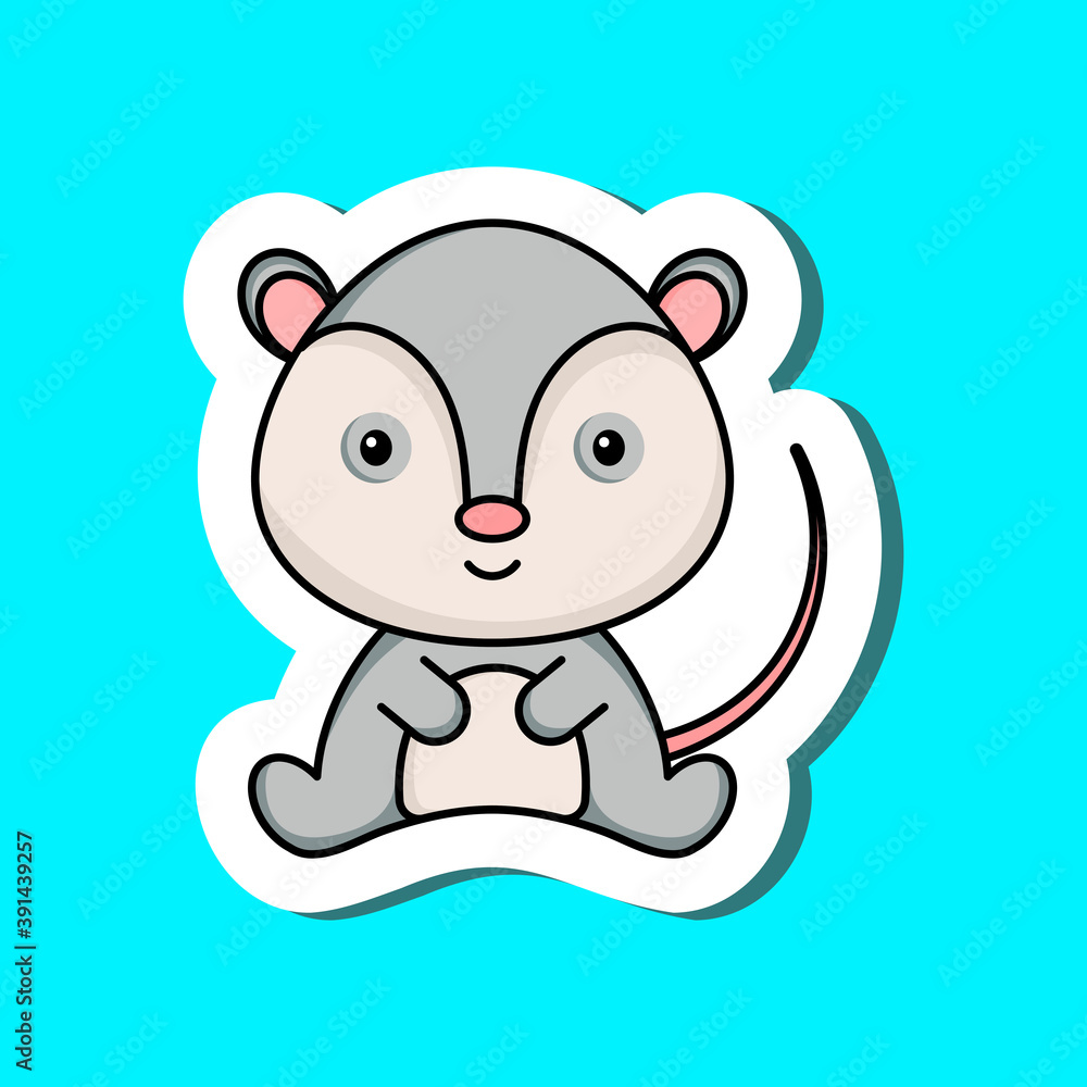 Cute cartoon sticker little opossum logo template. Mascot animal character design of album, scrapbook, greeting card, invitation, flyer, sticker, card. Vector stock illustration. Cute cartoon sticker little opossum logo template. Mascot animal character design of album, scrapbook, greeting card, invitation, flyer, sticker, card. Vector stock illustration.
