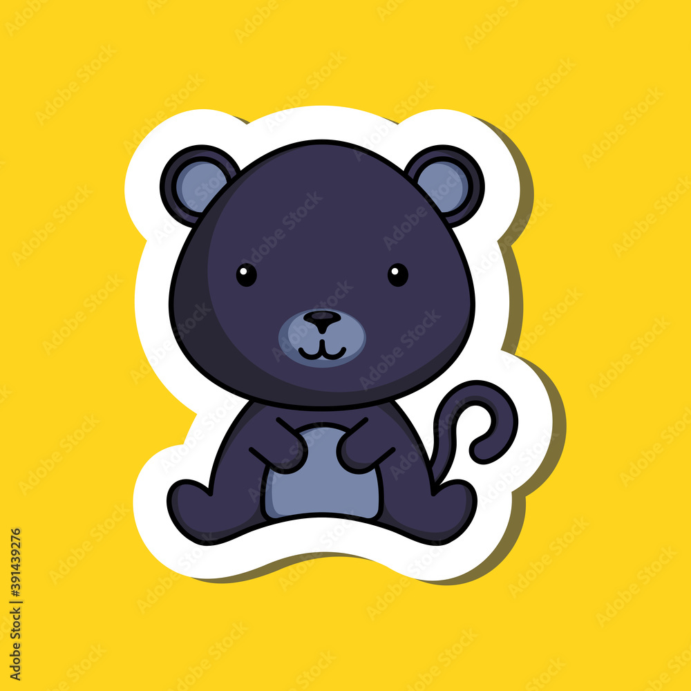 Cute cartoon sticker little panther logo template. Mascot animal character design of album, scrapbook, greeting card, invitation, flyer, sticker, card. Vector stock illustration. Cute cartoon sticker little panther logo template. Mascot animal character design of album, scrapbook, greeting card, invitation, flyer, sticker, card. Vector stock illustration.
