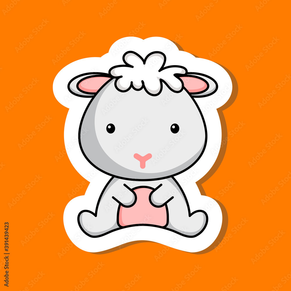 Cute cartoon sticker little sheep logo template. Mascot animal character design of album, scrapbook, greeting card, invitation, flyer, sticker, card. Vector stock illustration. Cute cartoon sticker little sheep logo template. Mascot animal character design of album, scrapbook, greeting card, invitation, flyer, sticker, card. Vector stock illustration.