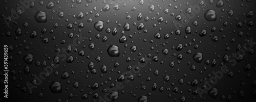 Water drops on black glass background