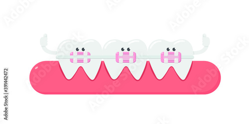 Teeth orthodontics. Dental care. Dental cartoon, tooth, and dental braces.