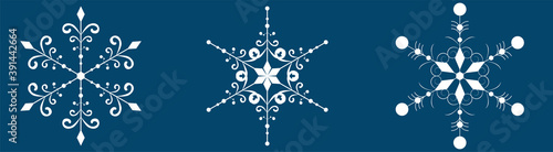 White snowflakes clipart. Vector illustration of snowflakes for background, cover, decoration, card, animation, sticker, pattern, icon design. Winter snowflakes.