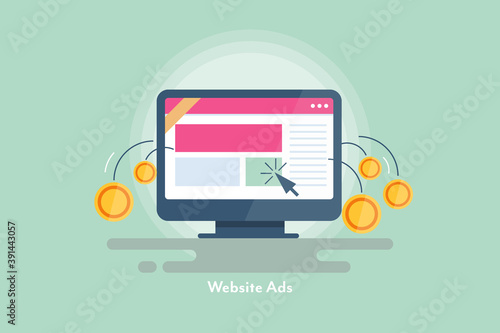 Website advertising, ppc marketing campaign generating more business revenue. Flat design web banner concept.