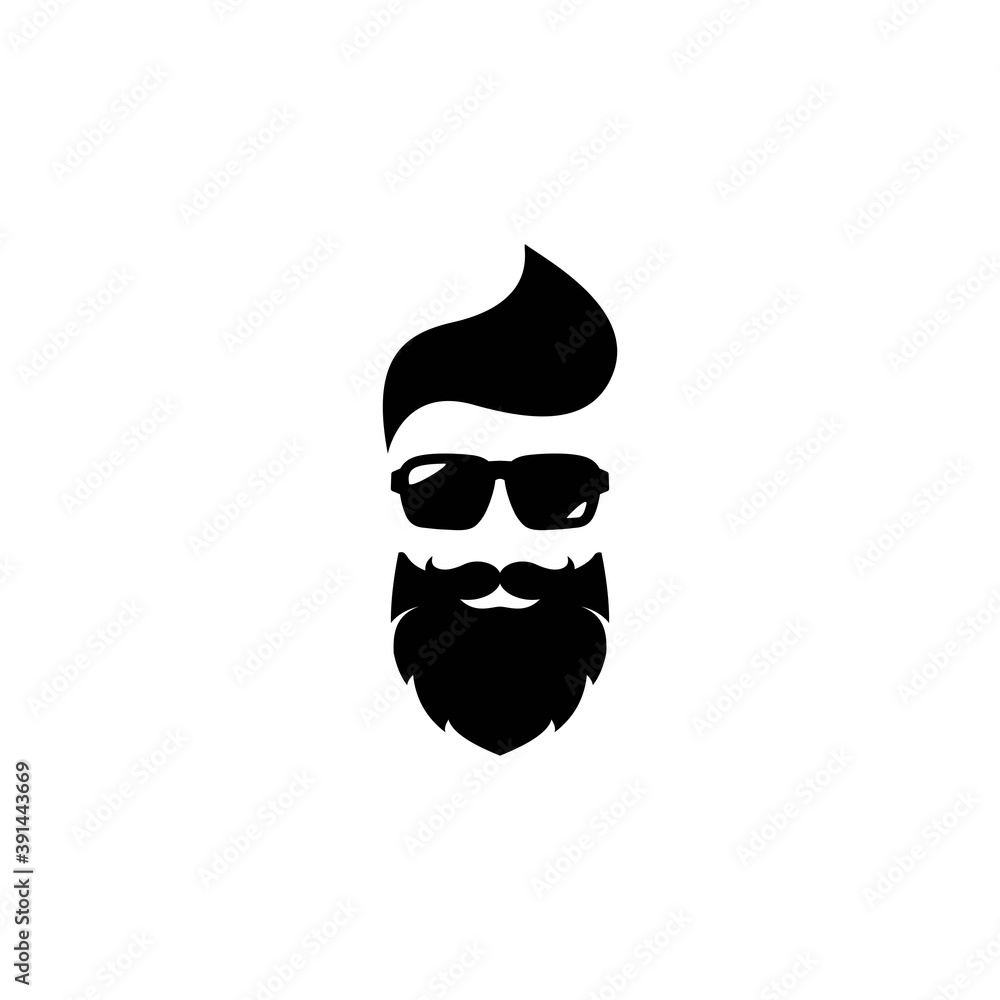 Silhouette of man's head with moustache and beard in hipster glasses.