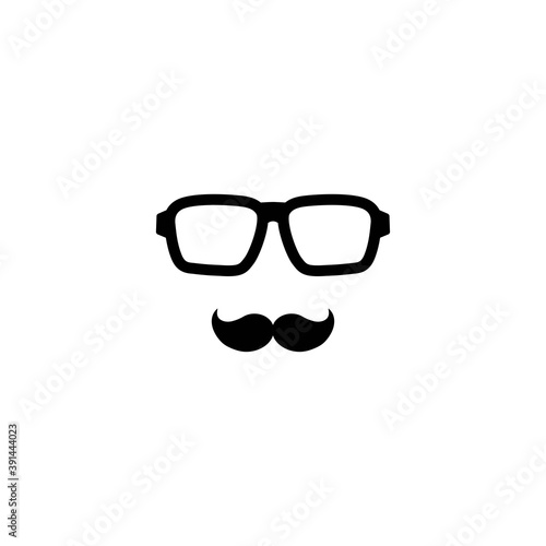 Silhouette of man's head with moustache in hipster glasses.
