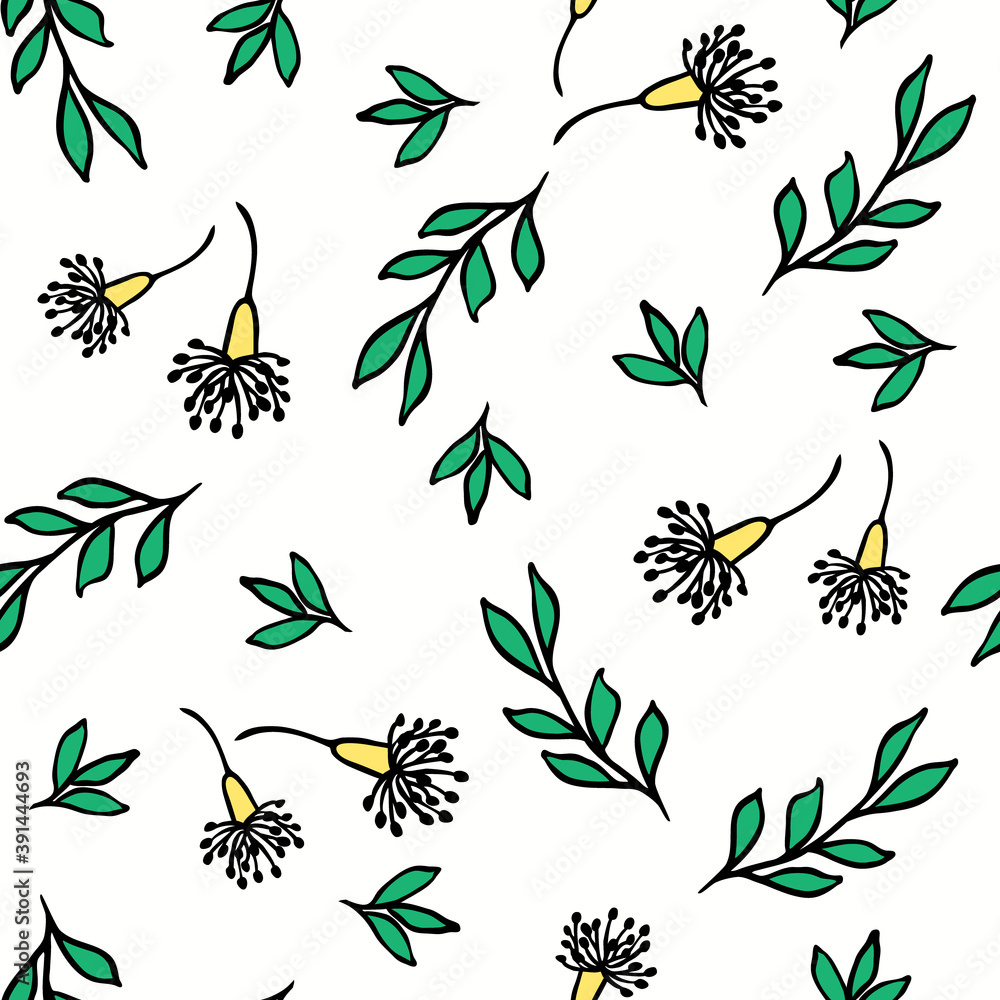 Fototapeta premium Vector floral seamless pattern with exotic flowers. Simple illustration for wallpaper, wrapping paper, textile, surface design