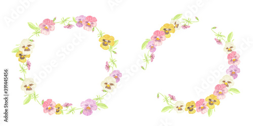 watercolor colorful pansy flower wreath frame collection isolated on white background