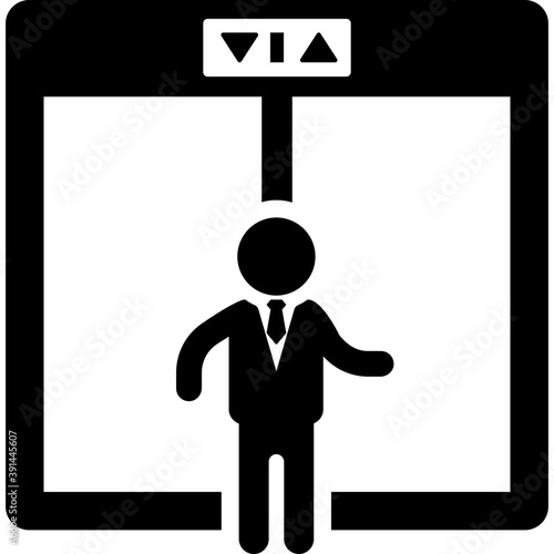 
A front view of elevator and a man avatar
