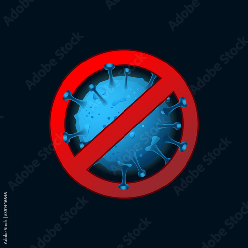 virus or bacteria with sign caution or antivirus. Virus allergy bacteria, medical healthcare, microbiology concept. Germ disease, pathogenic organisms, infectious micro virology