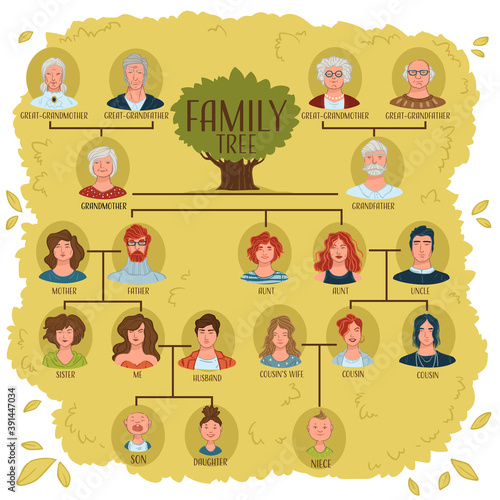 Family tree with relatives and relationship vector
