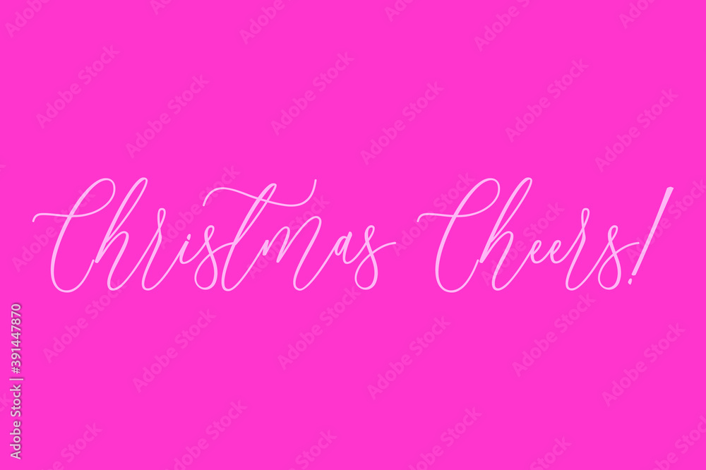 Christmas Cheer! Cursive Typography Light Pink Color Text On Dork Pink Background 
