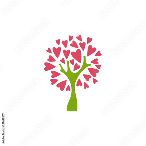 Love tree with hearts isolated on white. organic symbol. Natural, fresh, eco logo.