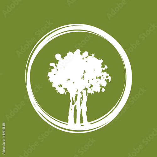 Green paint drawn trees logo. organic symbol. Natural, fresh, eco logo.