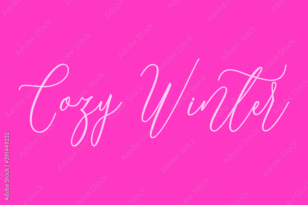 Cozy winter Cursive Typography White Color Text On Dork Pink Background  