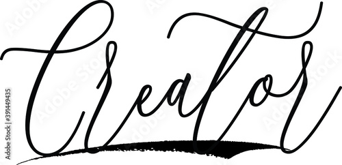 Creator Handwritten Font Calligraphy Black Color Text 
on White Background