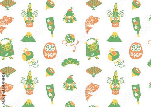 お正月イラスト模様_シームレス