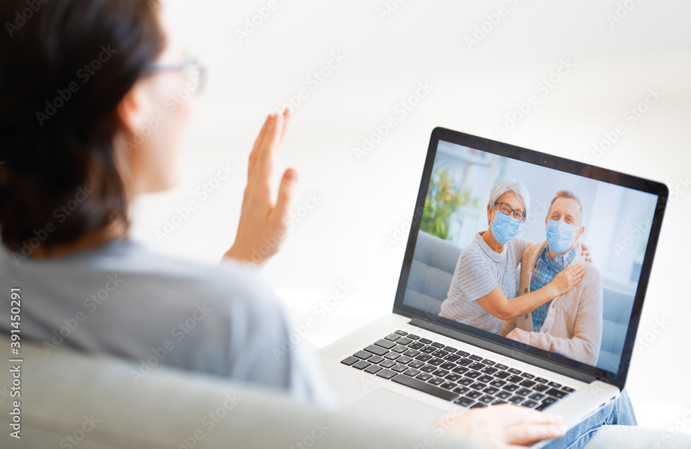 Woman is using pc for remote talking Woman is using pc for remote talking