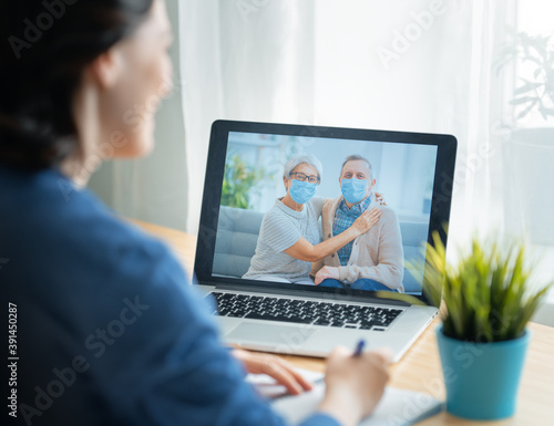 Woman is using pc for remote talking