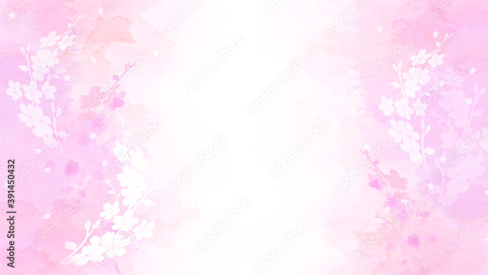 桜のシルエット（背景はカラフルなピンク系のパステルカラー）
