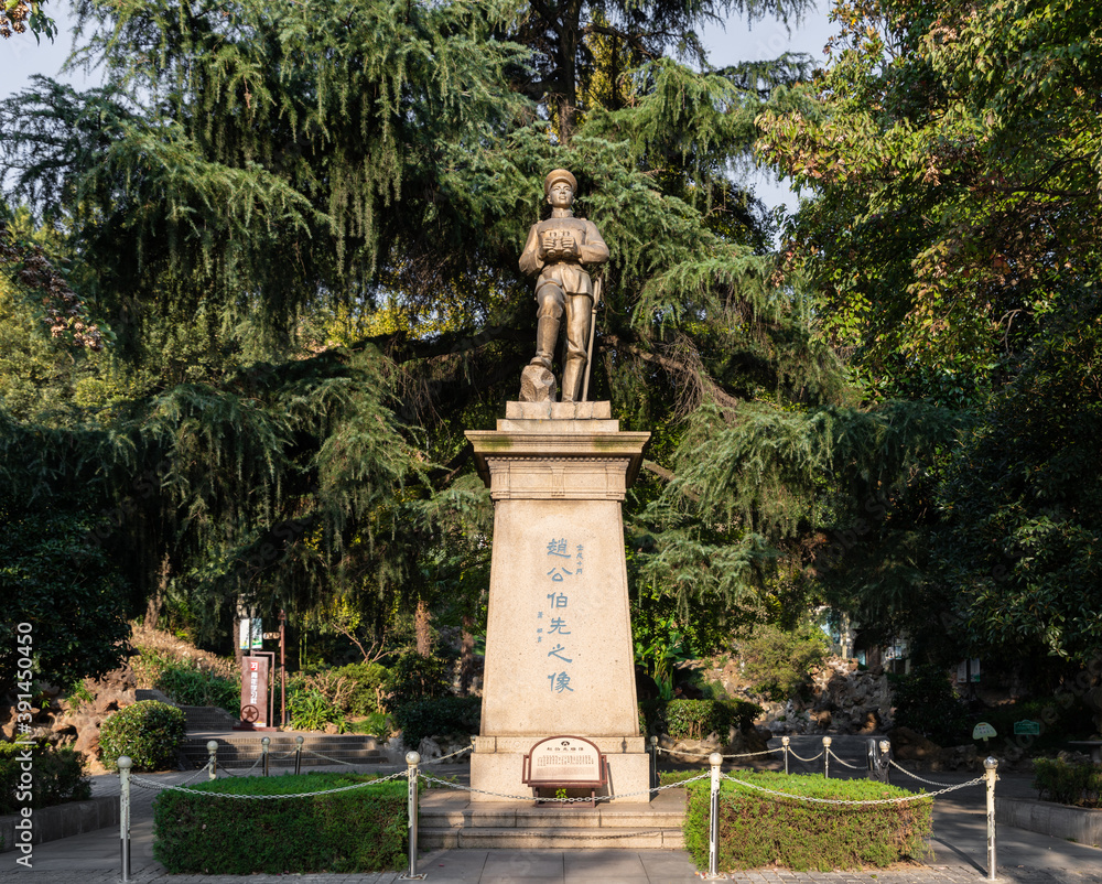 Statue of Zhao Boxian or Zhao Sheng in Boxian Park, Zhenjiang, Jiangsu, China, heroic figure in history of Republic of China.