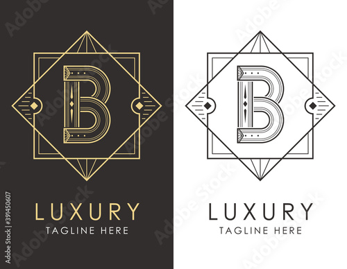 Art deco letter B logo in two color variations