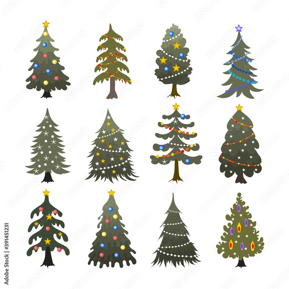 Beautiful set of Christmas trees vector collection