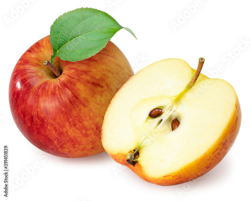 Red Apple with leaves isolated on white background, Red Envy apple on white background With clipping path.