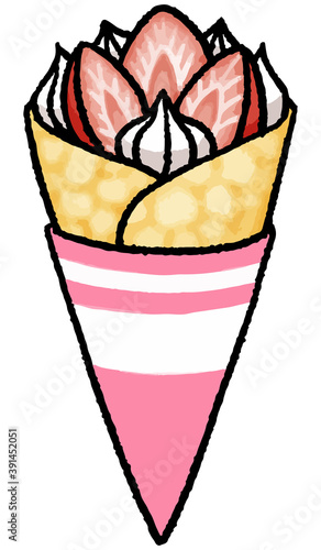 【食べ物イラスト素材】いちごクレープの手描きベクターイラスト