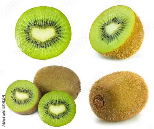 Kiwi fruit isolated on white background, Fresh Green kiwi fruit on white background.