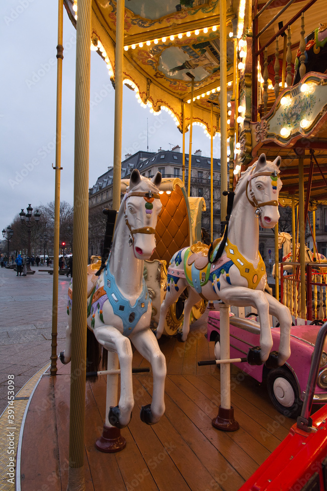 Carousel in the Hôtel de Ville square. Paris France.