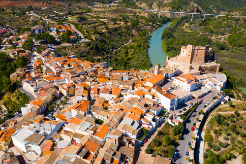 Top view of the city of Cofrentes and the medieval castle by the river. Spain photo